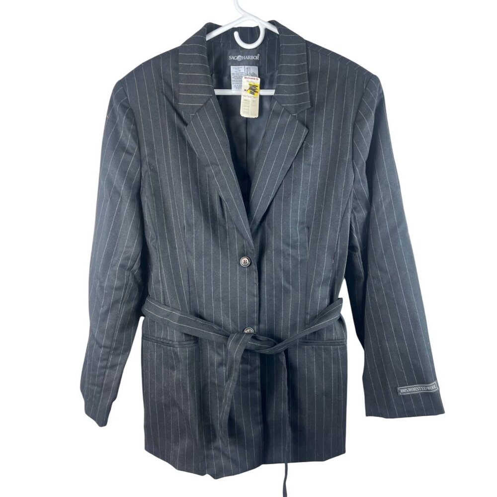 NWT Sag Harbor Blazer Jacket Navy Pinstripe Worsted Wool Size 18